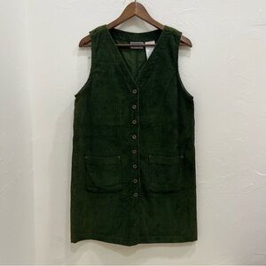 Vintage Erika & Co. Corduroy Jumper Olive Green Dress Women Size P/M